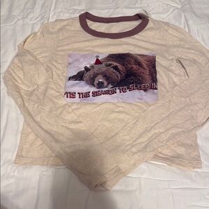 Aerie Cream and Brown Long Sleeve Tee